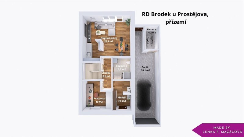 Prodej, rodinný dům 5+kk, garáží, stavební pozemek, 608 m², Vilapark Brodek u Prostějova